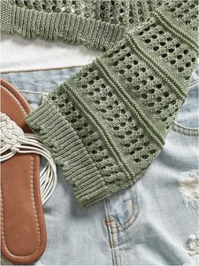 <span class=keywords><strong>SHENHE</strong></span> Cardigan court en maille bohème ajouré à nouer sur le devant pour femme, 100 % polyester avec doublure en laine, idéal pour l'été - Product Image 4