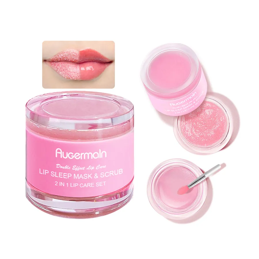 OEM Double Effects Lip Care Kit Vegan Organic Lightening Exfoliating Lip Scrub And Balm Set Customize Moisturizing Pink Lip Balm