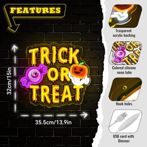 Halloween Trick or Treat Neon <b>LED</b> Hanging <b>USB</b> Powered Dimmable Party Decoration Indicator <b>Light</b> Club Sign Billboard 5V 12V - Product Image 2