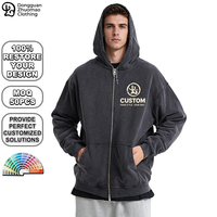 Sweat-shirt à capuche zippé intégral surdimensionné pour homme, style vintage, effet vieilli, délavé à l'acide, bords bruts, en coton épais, veste streetwear