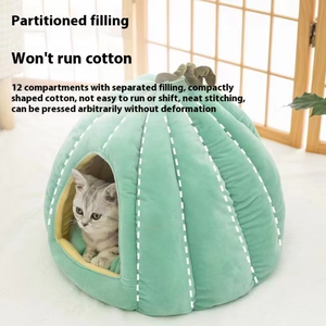 Lit thermique pour animaux de compagnie en forme de citrouille-Nid de chat écologique doublé de velours pour bébé, <span class=keywords><strong>cabane</strong></span> de couchage pour petits animaux d'hiver - Product Image 5