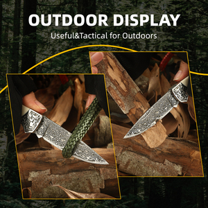 Cuchillo plegable de acero de Damasco profesional de nuevo diseño cuchillo de caza de bolsillo de supervivencia - Product Image 5