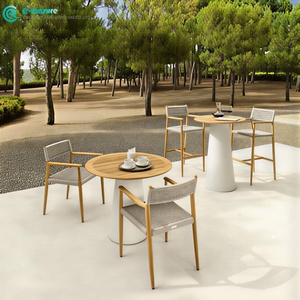 Meubles de jardin de style rétro, chaise de <span class=keywords><strong>bar</strong></span> <span class=keywords><strong>en</strong></span> <span class=keywords><strong>teck</strong></span> avec cadre <span class=keywords><strong>en</strong></span> bois, table de <span class=keywords><strong>bar</strong></span> ronde <span class=keywords><strong>en</strong></span> bois avec chaise haute <span class=keywords><strong>en</strong></span> corde tressée pour bistro - Product Image 4