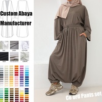 Ensemble coordonné surdimensionné en coton personnalisé, chemise et pantalon en tricot, vêtements islamiques modestes pour femmes musulmanes, vente en gros, ensemble coordonné abaya 2 pièces