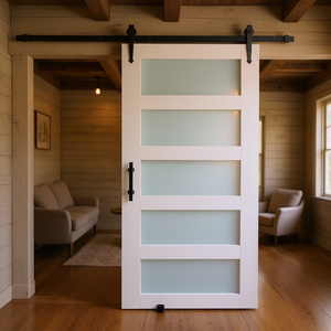 Porte coulissante en verre dépoli avec panneau MDF, 42 x 84 pouces, avec kit de quincaillerie, style ferme, pour intérieur - Product Image 2