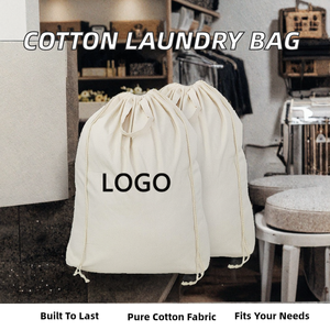 Hotel Washable <b>Drawstring</b> <b>Bag</b> 100% Natural Cotton <b>Laundry</b> <b>Bag</b> with Handles - Product Image 2