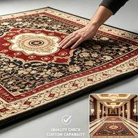 Moderner Orientalischer Medaillon-Rechteck-Teppich Luxuriöser Rot-Schwarzer Verzierter Blumenbedruckter Polyester Rutschfester Heim-Bodenteppich Anpassbar