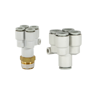 ข้อต่อลมแบบเชื่อมต่อเร็วสีชมพู 1 ทางเข้า 4 ทางออก รุ่น KQ2UD04 06 08 แบบ Y ข้อต่อห้าทาง - Product Image 1