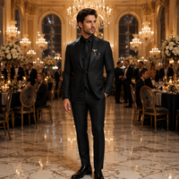 Costume Homme 3 Pièces Noir Élégant Sur Mesure Coupe Slim OEM ODM pour Affaires, Mariages et Danse