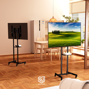 Chariot mobile <span class=keywords><strong>pour</strong></span> téléviseur LCD 32-<span class=keywords><strong>55</strong></span> <span class=keywords><strong>pouces</strong></span>, en acier laminé à froid, réglable en hauteur, avec étagère et roulettes – Vente chaude, emballage usine - Product Image 1