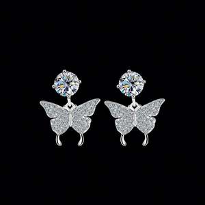 Pendientes de Plata de Ley S925 con Moissanita, Pendientes de Plata de Ley S925 con Moissanita en Forma de Mariposa - Product Image 2