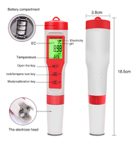 Penguji Air Digital dengan Lampu Latar 4 In 1 EC/TDS/PH/TEMP Kit Penguji Monitor Kualitas Air untuk Kolam Air Minum