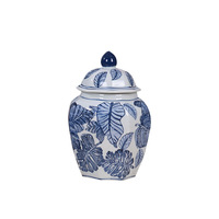 Ensemble de pots à gingembre en porcelaine bleue et blanche, motif feuille de Monstera, design Art Déco, pots en céramique écologiques, vase de table, décoration intérieure