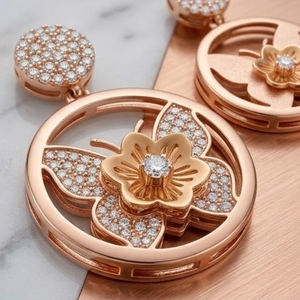 Bijoux de mariage de luxe, collier circulaire floral en argent 925 plaqué or rose italien, ensemble avec boucles d'oreilles assorties, bijoux de créateur - Product Image 3