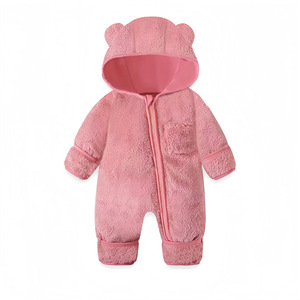 <span class=keywords><strong>Combinaison</strong></span> à capuche pour enfants, style européen et américain, été, <span class=keywords><strong>ours</strong></span>, fermeture éclair, couleur unie, vêtements d'escalade, nouveau-né, coton Shu, laine - Product Image 2