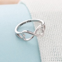 Bijoux fins Classique Couple 925 Argent Sterling Double Cœur Alliance de mariage et de fiançailles Cadeau Je t'aime Bague de promesse