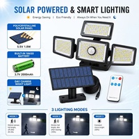 Lampe murale solaire à 4 têtes avec télécommande, 283 LED, détecteur de mouvement extérieur, lampe de sécurité