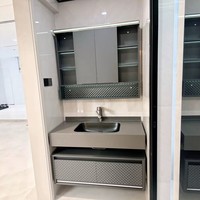 Meuble-lavabo de salle de bain moderne résistant à l'eau avec vasque en céramique monobloc, armoire miroir pliante style hôtel Feng Shui