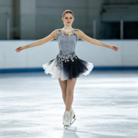 Robe de patinage et de danse pour enfants et adultes, gris et noir dégradé, manches longues en maille, jupe dégradée avec strass, pour compétition et spectacle de patinage sur glace