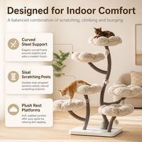 Arbre à chat en acier premium avec des nids moelleux en forme de nuage, des poteaux en sisal naturel, base stable, meubles d'escalade pour chat