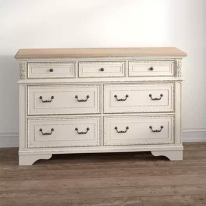 Commode en bois massif blanc vieilli sur mesure, commode à 7 tiroirs de style vintage américain, armoire de rangement pour chambre à coucher, plusieurs couleurs - Product Image 2
