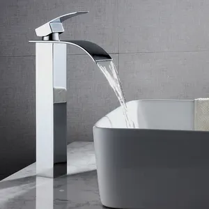 高品质银色黄铜现代瀑布高浴室水槽水龙头盆水龙头