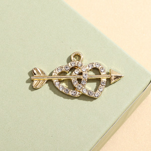 Nouvel Ornement Flèche de Cupidon, Pendentif Double Cœur en Strass, Breloques Métalliques pour DIY Bracelet, Collier, Accessoires et Décoration de Coque de Téléphone - Product Image 4