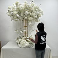 Décoration de table SMS, grande roue, fleurs en soie rondes, blanches et roses, fleurs artificielles faites à la main, chemin de table pour mariage, ornement de fête