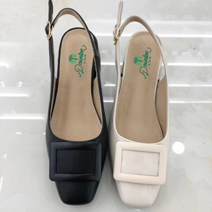 Sandalias de tacón bajo grueso con punta cuadrada de cuero ecológico para mujer, con tiras traseras, tallas grandes de fábrica. - Product Image 2