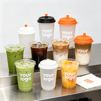 Gobelets en plastique ronds transparents givrés personnalisés de 16/32 oz en forme de U avec couvercles Panda, gobelets Boba pour café glacé et matcha