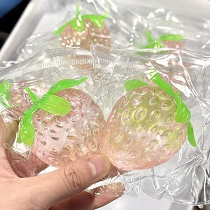Kawaii Clear Strawberry Squishy Toy, Pastel <b>Pink</b> Maltose Decompression Toy, Fruit Theme Party Favor <b>Gift</b> - Product Image 4