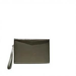Pochette de rangement pour documents en cuir véritable vert, étanche, avec fermeture éclair, logo, élégante, avec dragonne, pour le bureau - Product Image 1
