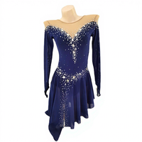 Robe de patinage sur glace filles adulte bleu foncé Spandex Skate jupe tenues de danse salle de bal robe de patinage artistique pour la compétition