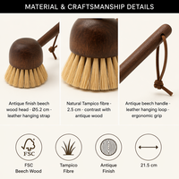Brosse à vaisselle naturelle Tampico avec manche en bois, tête en fibres de dôme, pour nettoyer les casseroles, les poêles et l'évier