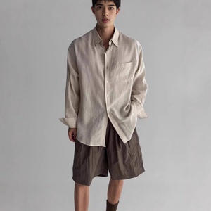 <span class=keywords><strong>Camisa</strong></span> Marrón para Hombre, Primavera, Transpirable, Mezcla de <span class=keywords><strong>Lino</strong></span>, Corte Holgado, Manga Larga, Casual, con Botones - Product Image 5