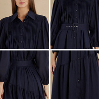 Robe chemise à manches bouffantes pour femme, col ceinturé, à volants, fabrication OEM/ODM sur mesure, faible MOQ, tenue de bureau