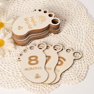 Cartes de jalons de développement pour bébé gravées au laser par le fournisseur, marqueurs mensuels uniques en bois, ensemble cadeau esthétique pour nouveau-nés - Product Image 1