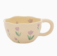 Taza de Porcelana con Diseño Floral y Asa, con Bandeja, Apta para Microondas y Lavavajillas, Ideal para Regalos