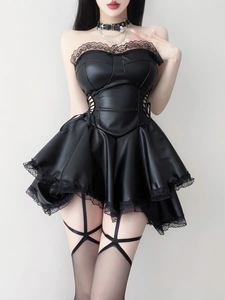 Nuevos Vestidos Góticos Punk Negros <span class=keywords><strong>de</strong></span> Fiesta para <span class=keywords><strong>Mujer</strong></span> Y2k Minifaldas Sexys <span class=keywords><strong>de</strong></span> Lujo para Chicas Dulces con Ajuste Entallado y Busto Drapeado para Verano - Product Image 4