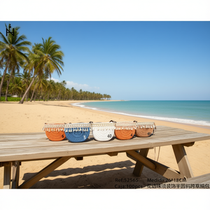 Sac bandoulière demi-lune en paille orné de perles et de dentelle 26x18cm – Sac à main d'été tendance pour femme - Product Image 3