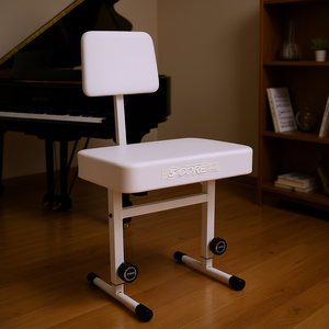 Banc de piano 5 places avec dossier, chaise de musicien réglable en hauteur, tabouret rembourré blanc, design moderne - Product Image 2