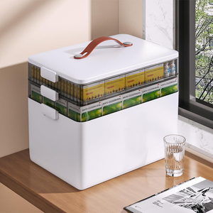 Nhà xách tay công suất lớn 3 Tier tủ thuốc hộp tổ chức với da xử lý và nắp đậy - Product Image 4