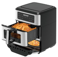 Four à friteuse à air numérique 2 en 1 avec fonction SYNC, sans huile, fenêtre en verre transparent, friteuse à air 6L + four à pizza 5,6L