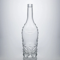 Bouteille en verre transparente à motif étoile en relief OLATEC, bouteille en verre à col long vide pour l'emballage du whisky et du brandy
