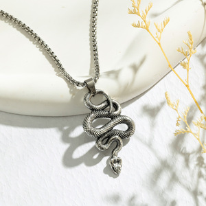 Collar con colgante de serpiente esqueleto de acero inoxidable, cadena de suéter unisex de moda, 60,5 cm XN660 - Product Image 4