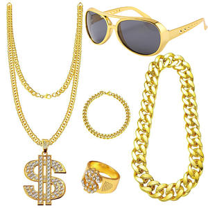 Collar <span class=keywords><strong>de</strong></span> Plástico Chapado en Oro para Hombre, Cadena Gruesa con Eslabones Geométricos, Accesorio <span class=keywords><strong>de</strong></span> Disfraz, Cadena Cubana <span class=keywords><strong>de</strong></span> Diamantes, Regalo para Rapero - Product Image 4