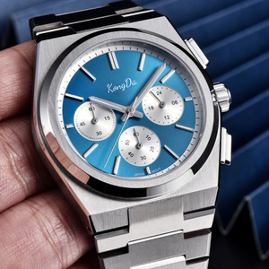 <span class=keywords><strong>Montre</strong></span> sport pour <span class=keywords><strong>homme</strong></span> <span class=keywords><strong>personnalisable</strong></span> en alliage, cadran bleu argenté, bracelet en acier inoxydable, chronographe étanche - <span class=keywords><strong>Montre</strong></span>-bracelet à quartz tendance - Product Image 1