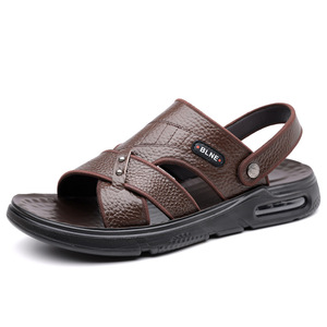 Blnr Sandales à coussin d'air en cuir de vache pour hommes, chaussures de plage à semelle épaisse avec sangle croisée, à enfiler, taille jeune 6937 - Product Image 5