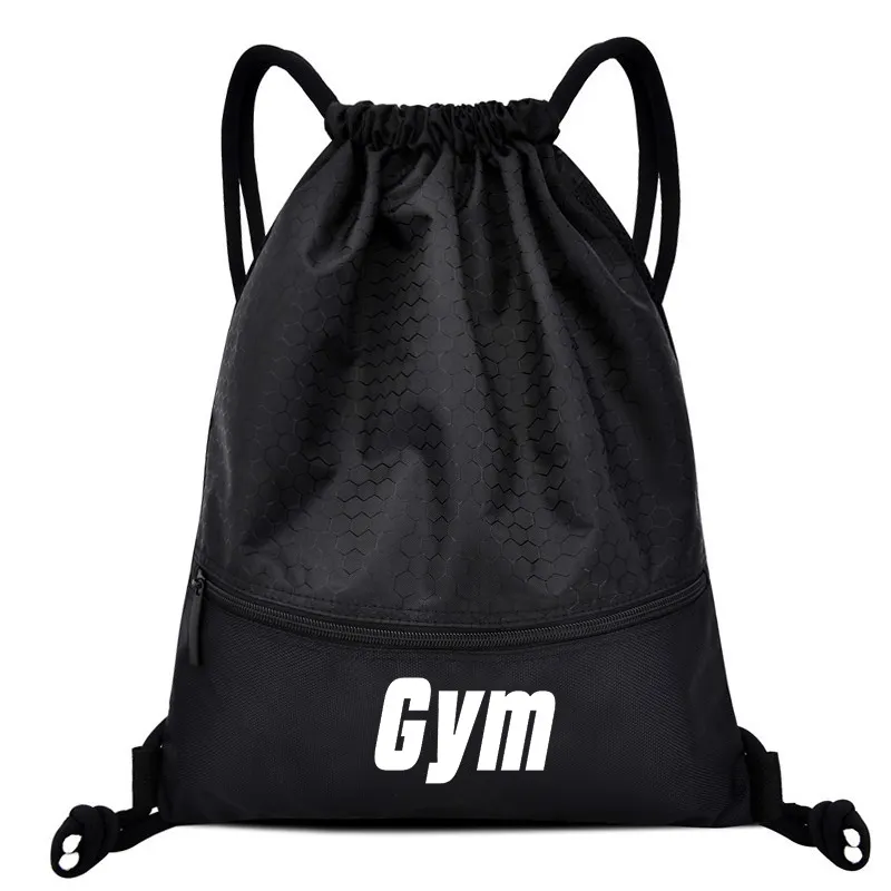 Custom Gym Drawstring Backpack With Logo Printed for Adults Kids Sports Black 600d Polyester Drawstring Bag Sport Gym Backpack