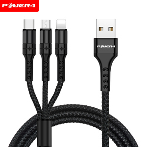 Power4 del teléfono móvil del envío <span class=keywords><strong>gratis</strong></span> cargador de <span class=keywords><strong>Cable</strong></span> 3 en 1 de carga rápida <span class=keywords><strong>Cable</strong></span> de datos Micro USB trenzado de Nylon - Product Image 3